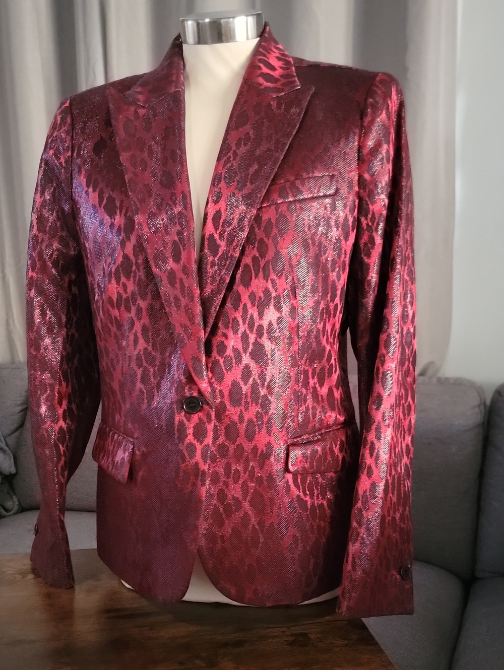 Anne Klein Metallic Red Leopard-Print Blazer